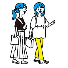 買い物をしている若い二人の女性のイラスト