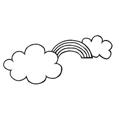 Doodle rainbow and two clouds on a white background.Vector illustration can be used in textiles,children's books.