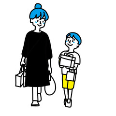 買い物をしている親子のイラスト