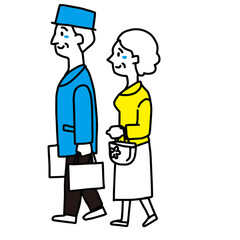 買い物をしている老夫婦のイラスト