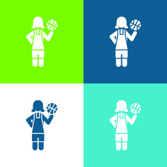 Basketball Player Flat four color minimal icon set