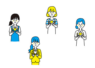 ハートを手に持っている女性のセット２