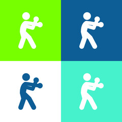 Boxing Silhouette Flat four color minimal icon set