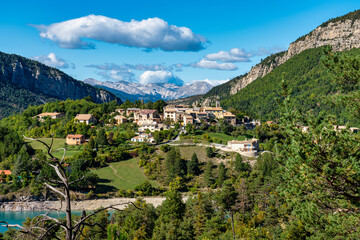 Fototapeta premium Village of Saint Julien du Verdon at Lac de Castillon in Provence, France