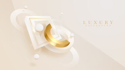 3d geometric shapes background luxury on golden line element, cream pastel color scene, realistic concept, Illustration from vector about modern template design that feels precious and expensive.