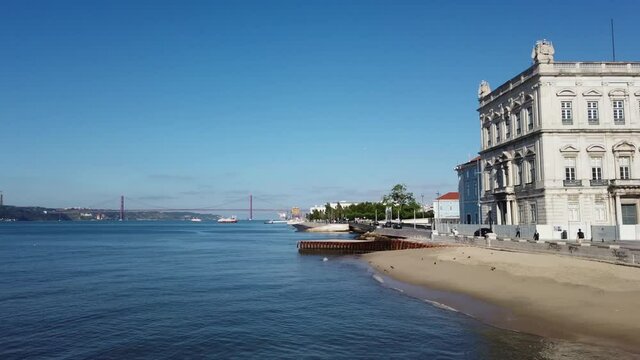 Praca do comercio Lisbon Portugal, ocean view sunny weather reportage