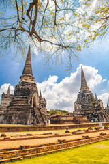 Fototapeta premium Wat Phra Si Sanphet in Phra Nakhon Si Ayutthaya, Historic City of Ayutthaya, empty during covid, Thailand