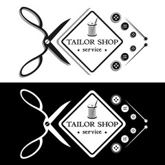 Tailor shop service. Repair and sewing of clothes. Logo, sign. Trendy stylish concept