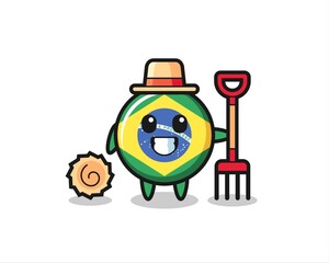 Mascot character of brazil flag badge as a farmer