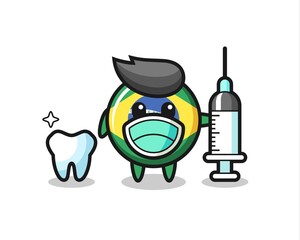 Mascot character of brazil flag badge as a dentist