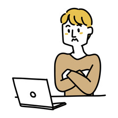 パソコンの前で考えている男性