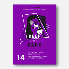 Club Presents Deep And Dark Party Template Design In Purple Color.