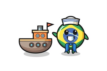 Character mascot of brazil flag badge as a sailor man