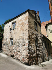 View from the corner of the citizen's House, built of granite boulders, a fortress house built in the 16th century, the oldest residential building in the city of Vyborg.