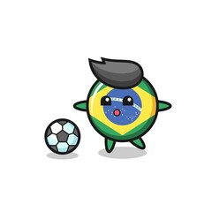 Illustration of brazil flag badge cartoon is playing soccer