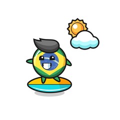 Illustration of brazil flag badge cartoon do surfing on the beach