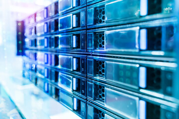 Panel of modern servers in the data center