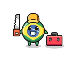 Illustration of brazil flag badge character as a woodworker