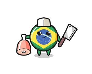 Illustration of brazil flag badge character as a butcher