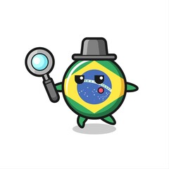 brazil flag badge cartoon character searching with a magnifying glass