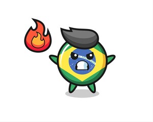 brazil flag badge character cartoon with angry gesture