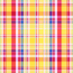 Bright colored checkered pattern. Summer seamless print in yellow, crimson and blue with purple hues.