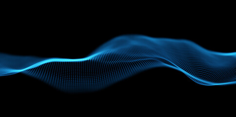 Abstract blue particle background. Flow wave with dot landscape. Digital data structure. Future mesh or sound grid. Pattern point visualization. Technology vector illustration.
