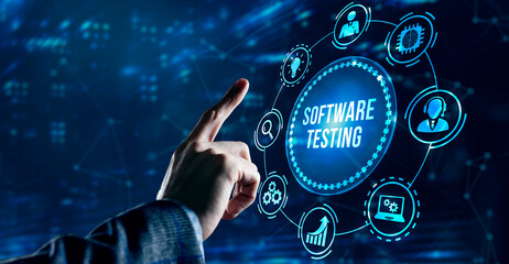 Internet, business, Technology and network concept. Inscription SOFTWARE TESTING on the virtual...