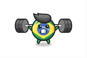 brazil flag badge mascot cartoon with a barbell