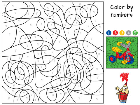 Tricycle. Color by numbers. Coloring book