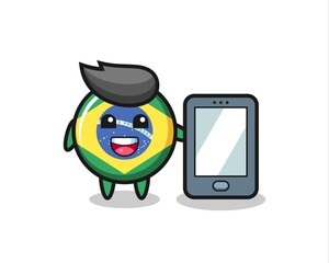 brazil flag badge illustration cartoon holding a smartphone