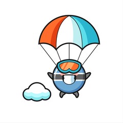 botswana flag badge mascot cartoon is skydiving with happy gesture