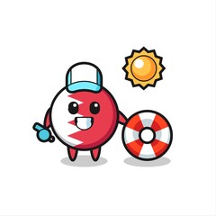 Cartoon mascot of bahrain flag badge as a beach guard