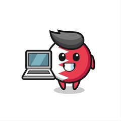 Mascot Illustration of bahrain flag badge with a laptop