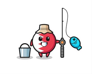 Mascot character of bahrain flag badge as a fisherman