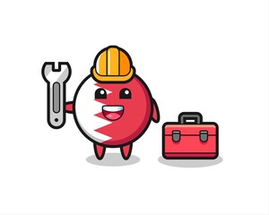 Fototapeta premium Mascot cartoon of bahrain flag badge as a mechanic