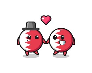 bahrain flag badge cartoon character couple with fall in love gesture