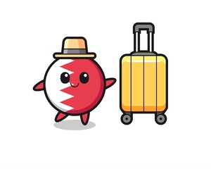 bahrain flag badge cartoon illustration with luggage on vacation
