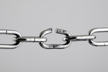 Broken silver metal chain, concept of freedom.