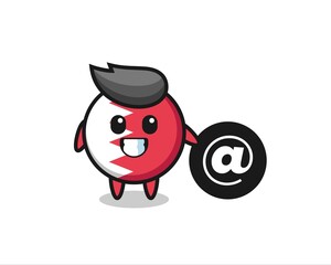 Cartoon Illustration of bahrain flag badge standing beside the At symbol