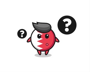 Cartoon Illustration of bahrain flag badge with the question mark