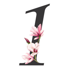 Floral Alphabet, floral set letters with watercolor painting flowers magnolia and leaves. Isolated monogram initials perfectly for wedding invitations, greeting card, logo, poster and other. 
