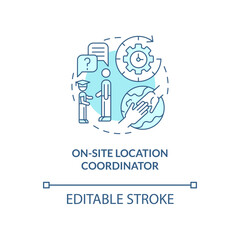 On-site location coordinator concept icon. Internship program abstract idea thin line illustration. Leading and support program participants. Vector isolated outline color drawing. Editable stroke