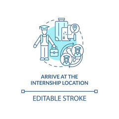 Arrive at internship location concept icon. International internship procedure step abstract idea thin line illustration. Placement experience. Vector isolated outline color drawing. Editable stroke