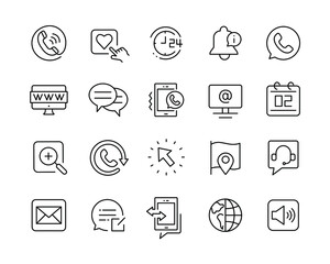 Contact Us Icons - Vector Line Icons. Editable Stroke. Vector Graphic