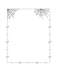 Spider web, polka dots and little spiders frame simple hand drawn vector outline illustration of doodle fancy Halloween scary decor elements, perfect for Halloween party, cartoon spooky character