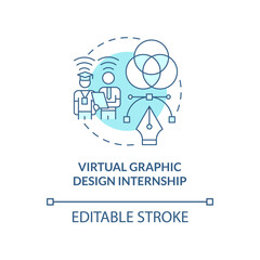 Virtual graphic design internship concept icon. Remote internship abstract idea thin line illustration. Interacting with mentors digitally. Vector isolated outline color drawing. Editable stroke