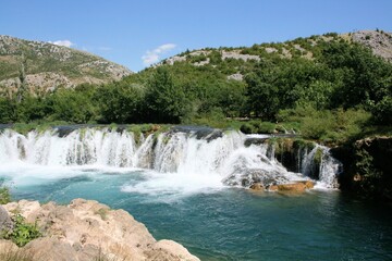Fototapeta na wymiar Ogarov waterfalls near Muskovici, Obrovac, Croatia