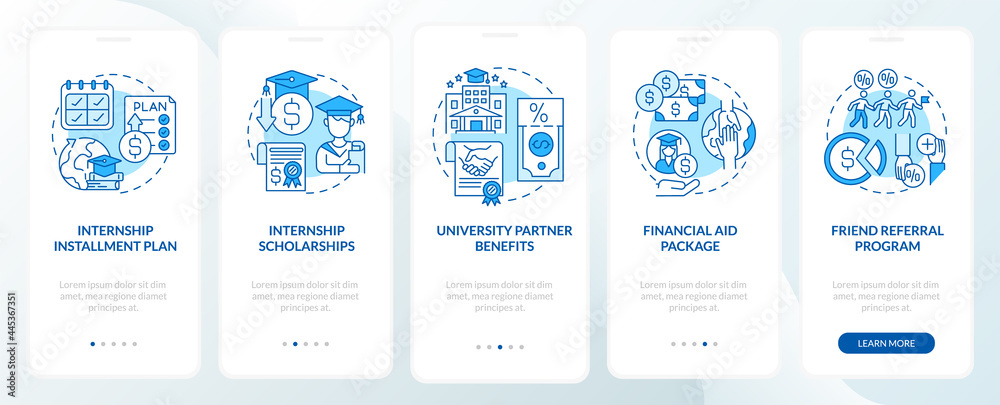 Wall mural job training program funding onboarding mobile app page screen. installment plan walkthrough 5 steps