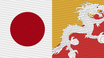 Bhutan and Japan Two Half Flags Together Fabric Texture Illustration